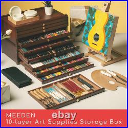 10-Drawer Art Supply Storage Box, Beech Wood Art Box, Large Capacity Wooden Penc