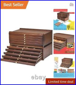 10-Drawer Art Supply Storage Box Beech Wood, Large Capacity, Walnut Finish