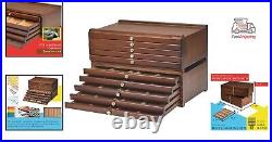 10-Drawer Art Supply Storage Box Beech Wood, Large Capacity, Walnut Finish