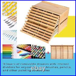 10-Drawer Artist Supply Storage Box Large Capacity Multi-Function Beech-Wood