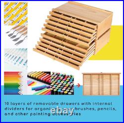 10-Drawer Artist Supply Storage Box Large Capacity Multi-Function Beech-Wood P