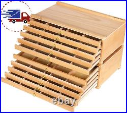 10-Drawer Artist Supply Storage Box Multi-Function Beech-Wood Pencil Box