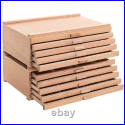 10-Drawer Artist Tool Supply Box Hardwood Organizer for Brushes, Pencils & Mor