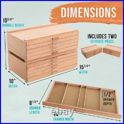 10-Drawer Artist Tool Supply Box with 5 Compartments per Drawer Hardwood Ar