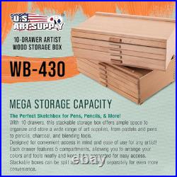 10-Drawer Artist Tool Supply Box with 5 Compartments per Drawer Hardwood Ar
