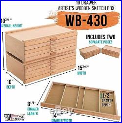 10 Drawer Wood Artist Supply Storage Box Organizer Craft Art Pastel Pencil Brush
