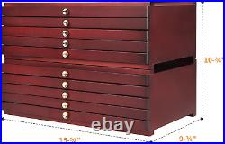 10-Drawer Wood Artist Supply Storage Box, Portable Beechwood Multifunctional Pen