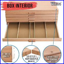 10 Drawer Wood Artist Supply Storage Box for Pastels, Pencils, Pens, Markers