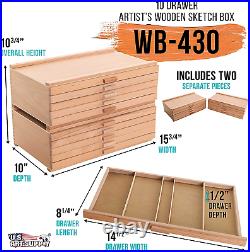 10 Drawer Wood Artist Supply Storage Pencil Brush Box Organizer Craft Art Sketch