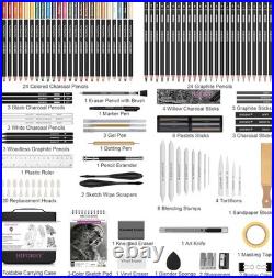 126-Piece Portable Drawing Kit with Sketchbook & Premium Pencils for Artists