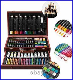 129Pc Wooden Box Case Art Set Craft Kit Supply Colored Pencil Kids Beginner Gift