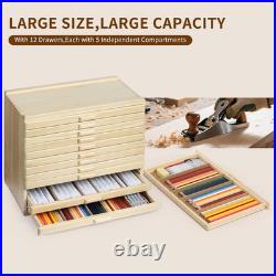 12-Drawer Pine Artist Supply Storage Box Effortlessly Organize and Store Penci