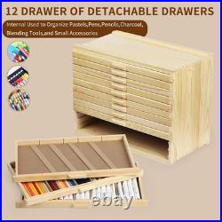 12-Drawer Pine Artist Supply Storage Box Effortlessly Organize and Store Penci