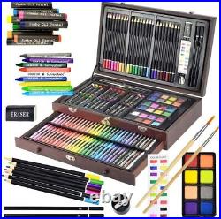 145Piece Deluxe Art Set, Wooden Box&Drawing Kit, Oil Paste Brush, Sharpener, Eraser