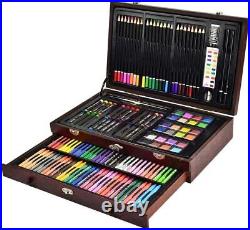 145Piece Deluxe Art Set, Wooden Box&Drawing Kit, Oil Paste Brush, Sharpener, Eraser