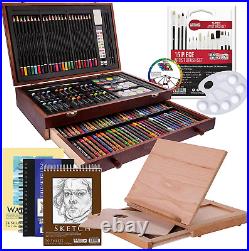 163 Pcs Mega Deluxe Art Painting Drawing Set Wood Box Desk Easel Artist Painting