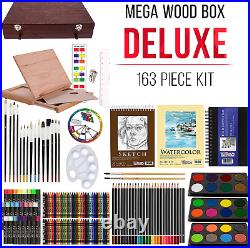 163-Piece Mega Deluxe Art Painting, Drawing Set in Wood Box, Desk Easel Artist