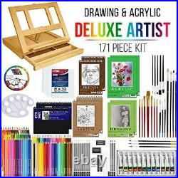 171-Piece Acrylic Painting & Sketch Drawing Set with Wood Easel, Acrylic Pain