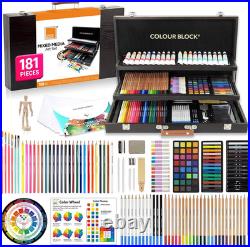 181-Piece Mixed Media Art Set in Wooden Case for Drawing Sketching Painting, Sof
