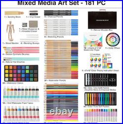 181-Piece Mixed Media Art Set in Wooden Case for Drawing Sketching Painting, Sof