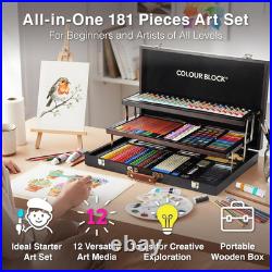 181-Piece Mixed Media Art Set in Wooden Case for Drawing Sketching Painting, Sof