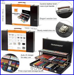 181-Piece Mixed Media Art Set in Wooden Case for Drawing Sketching Painting, Sof