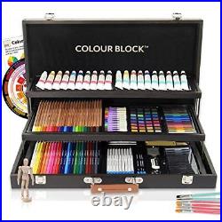 181 pc Mixed Media Art Set in Wooden Case Soft & Oil Pastels, Acrylic &