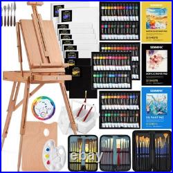 196Pcs Deluxe Artist Painting Set with French Easel, 48 Colors Acrylic & Oil