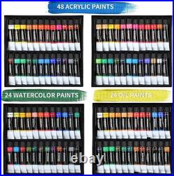 196Pcs Deluxe Artist Painting Set with French Easel, 48 Colors Acrylic & Oil