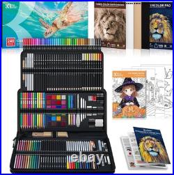 240PCS Artists Art Supplies Drawing Kit with 3 Sketchbook Coloring book