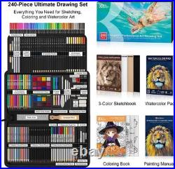 240PCS Artists Art Supplies Drawing Kit with 3 Sketchbook Coloring book