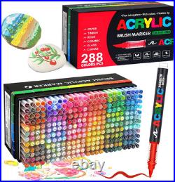 288 Colors Soft Brush Tip Acrylic Paint Markers Set, Pens for Rock, Wood, Fabric