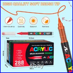 288 Colors Soft Brush Tip Acrylic Paint Markers Set, Pens for Rock, Wood, Fabric