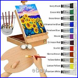 46Pcs Professional Oil Painting Set with Wood Tabletop Easel Box, 13X50ML Oil
