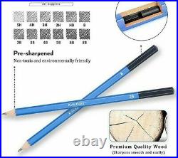 60/Pcs Wooden Box Sketch Tools Pencil Charcoal Brush Drawing Painting Art Supply
