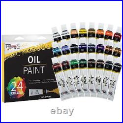 63pc Artist Oil Painting Set, Sketch Easel, 24 Paint Colors, Brushes, Art Canvas