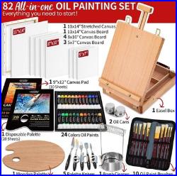 82Pcs Professional Oil Painting Set with Easel Box, 24 Rich Oil Colors & 10 Hog