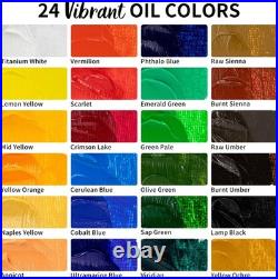 82Pcs Professional Oil Painting Set with Easel Box, 24 Rich Oil Colors & 10 Hog