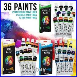 95 Piece Wood Box Easel Painting Set Oil, Acrylic, 95-Piece Deluxe Set
