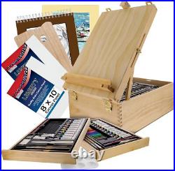 95 Piece Wood Box Easel Painting Set Oil Acrylic Watercolor Paint Colors Brushes