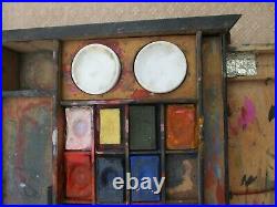 ANTIQUE FRENCH 19th WOODEN ARTIST'S PAINTING WATERCOLOR TRAVEL/ CAMPAIGN SET BOX