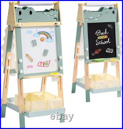 Adjustable 3-in-1 Alligator Easel for Kids Art Station with Whiteboard & Chalk