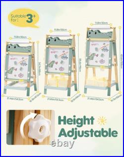 Adjustable 3-in-1 Alligator Easel for Kids Art Station with Whiteboard & Chalk