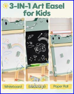 Adjustable 3-in-1 Alligator Easel for Kids Art Station with Whiteboard & Chalk