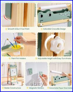 Adjustable 3-in-1 Alligator Easel for Kids Art Station with Whiteboard & Chalk