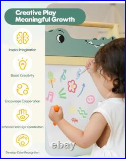 Adjustable 3-in-1 Alligator Easel for Kids Art Station with Whiteboard & Chalk