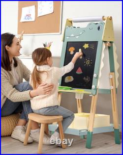 Adjustable 3-in-1 Alligator Easel for Kids Art Station with Whiteboard & Chalk