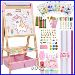 Adjustable Wooden Art Easel for Kids 119+ Supplies 2 Paper Rolls 2-4 5-7 8-12