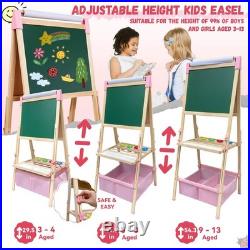 Adjustable Wooden Art Easel for Kids 119+ Supplies 2 Paper Rolls 2-4 5-7 8-12