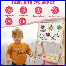 Adjustable Wooden Art Easel for Kids 119+ Supplies 2 Paper Rolls 2-4 5-7 8-12